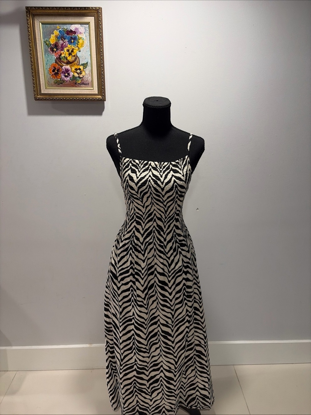 Faithful The Brand Maxi Dress Pockets Zebra Cotton Flowy
